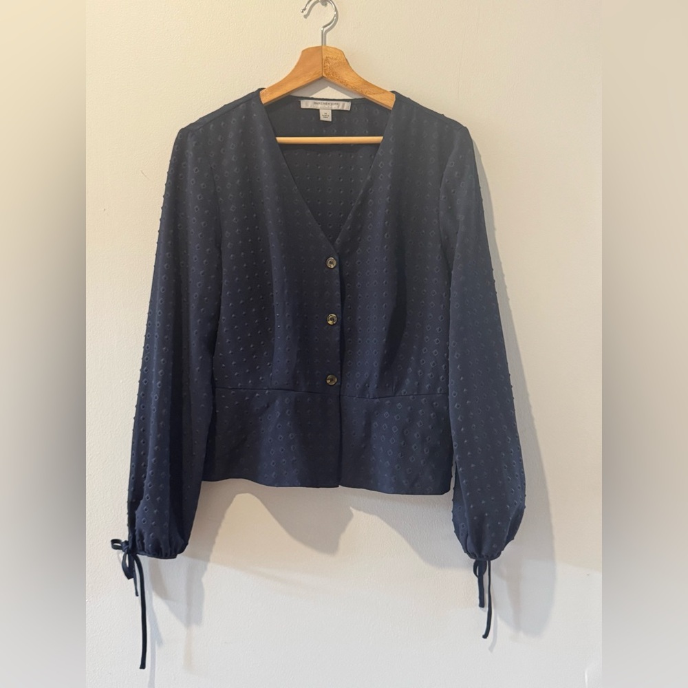 Marc New York by Andrew Marc Textured Blouse – Navy – Size Medium
